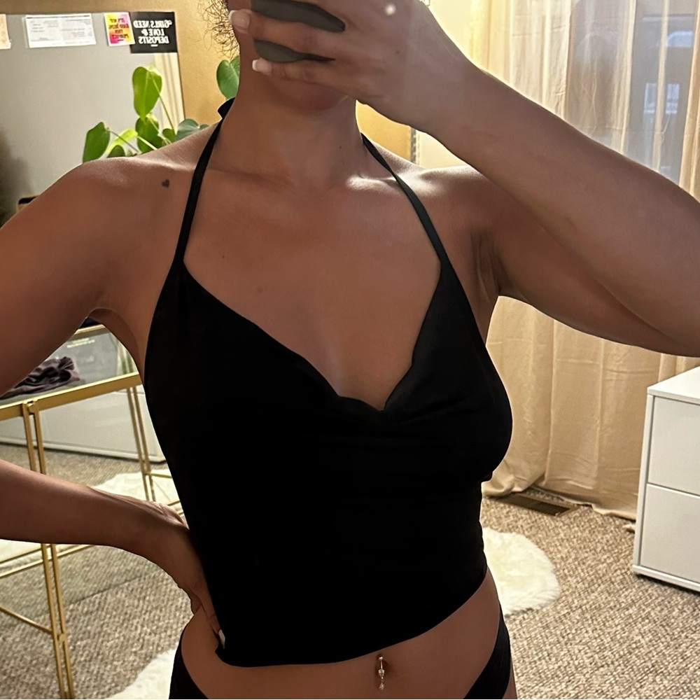 SOLD.  Chic Black cowl neck halter